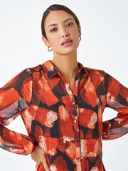 Roman Red Abstract Print Chiffon Overlay Shirt - Image 4 of 5