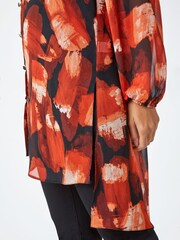 Roman Red Abstract Print Chiffon Overlay Shirt - Image 5 of 5