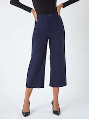 Roman Navy Blue Cropped Stretch Culottes - Image 1 of 5