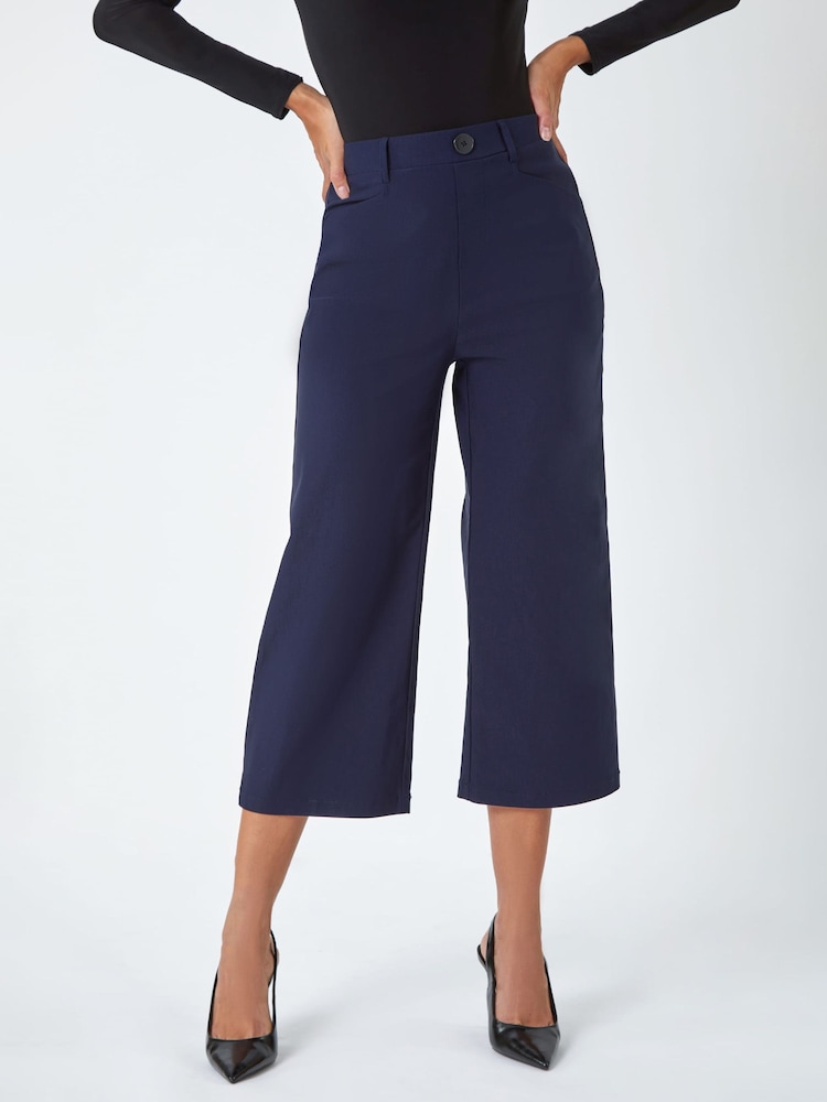 Roman Navy Blue Cropped Stretch Culottes - Image 1 of 5