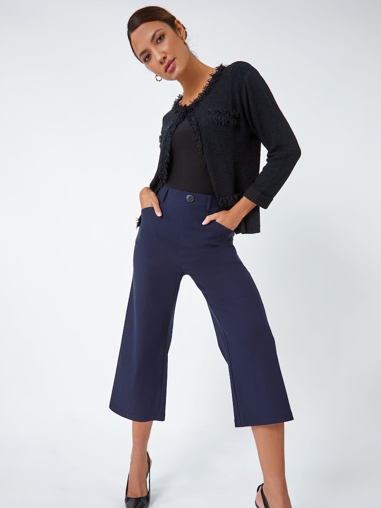 Roman Navy Blue Cropped Stretch Culottes - Image 3 of 5