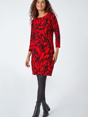 Roman Red Butterfly Print Knitted Stretch Dress - Image 3 of 5