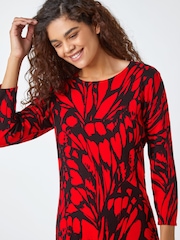 Roman Red Butterfly Print Knitted Stretch Dress - Image 4 of 5