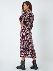 Roman Purple Abstract Aztec Print Midi Stretch Dress - Image 2 of 5