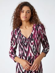 Roman Purple Abstract Aztec Print Midi Stretch Dress - Image 4 of 5