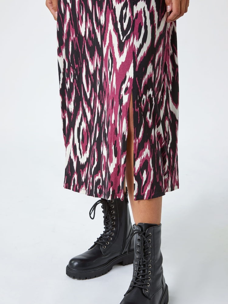 Roman Purple Abstract Aztec Print Midi Stretch Dress - Image 5 of 5
