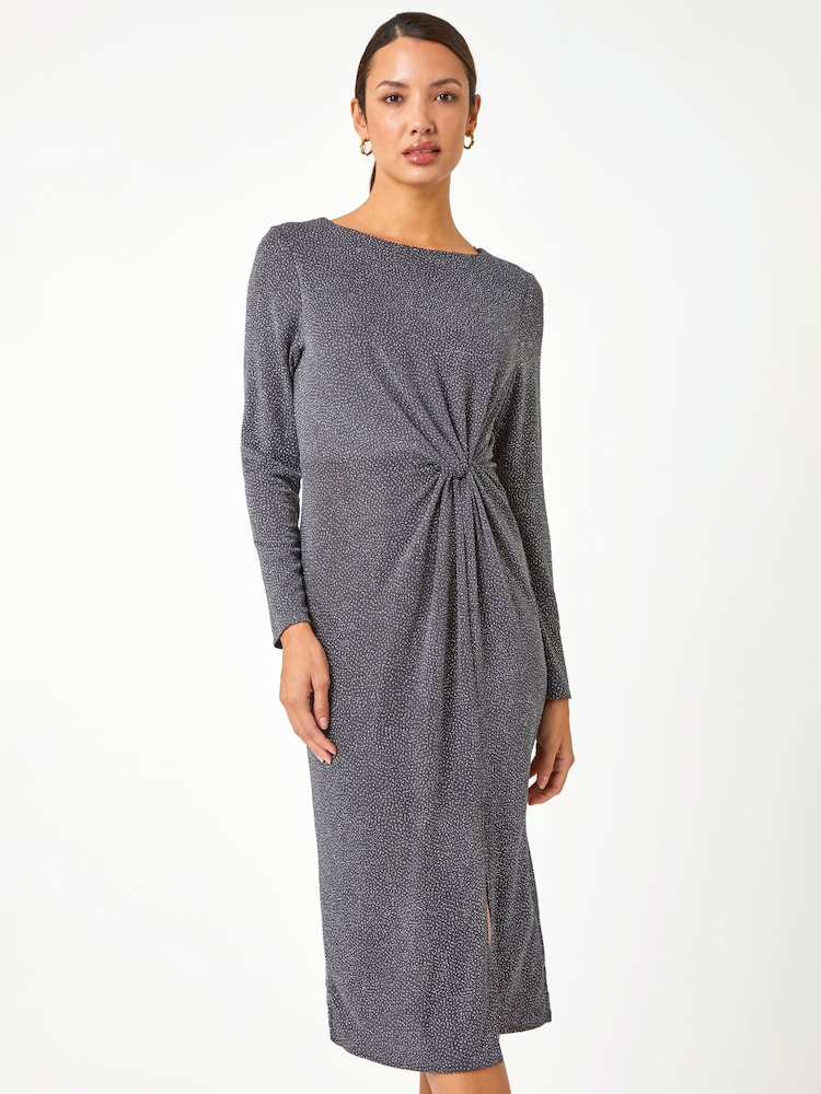 Roman Grey Shimmer Twist Detail Stretch Dress - Image 1 of 1 Roman Grey Shimmer Twist Detail Stretch Dress - Image 1 of 1