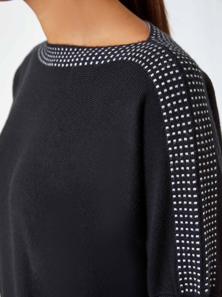 Roman Black Contrast Spot Border Knit Jumper Dress - Image 5 of 5 Roman Black Contrast Spot Border Knit Jumper Dress - Image 5 of 5