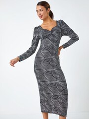 Roman Metallic Geometric Sparkle Midi Stretch Dress - Image 1 of 5
