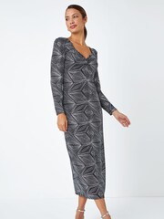 Roman Metallic Geometric Sparkle Midi Stretch Dress - Image 2 of 5