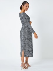 Roman Metallic Geometric Sparkle Midi Stretch Dress - Image 3 of 5