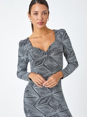 Roman Metallic Geometric Sparkle Midi Stretch Dress - Image 4 of 5