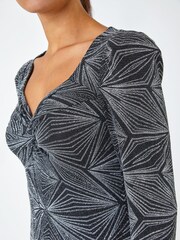 Roman Metallic Geometric Sparkle Midi Stretch Dress - Image 5 of 5
