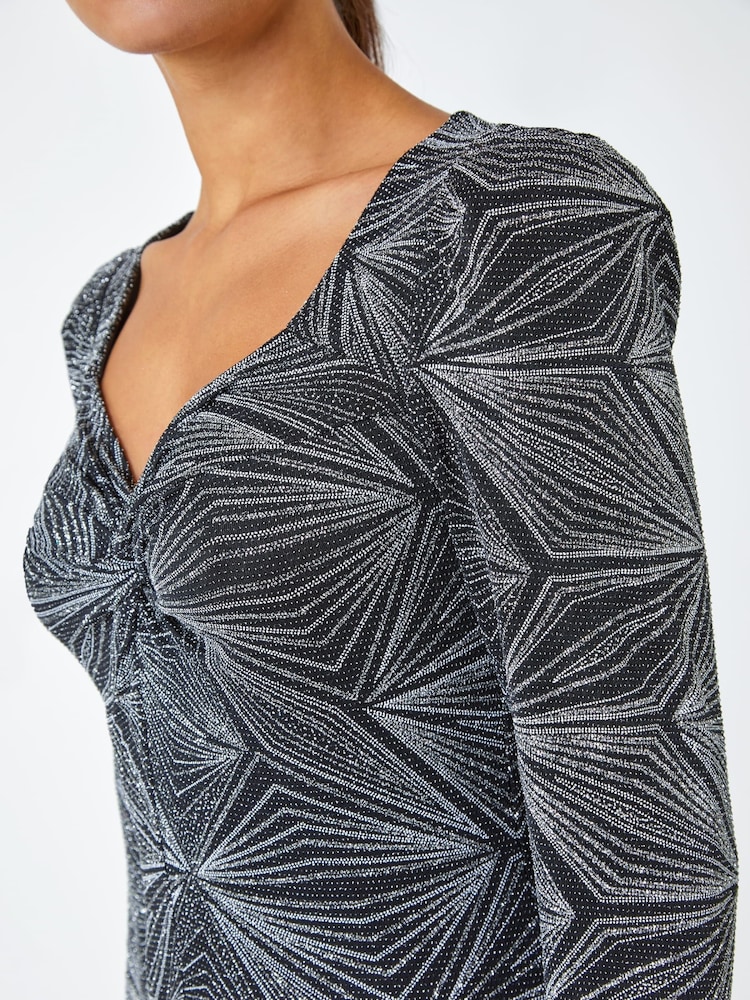 Roman Metallic Geometric Sparkle Midi Stretch Dress - Image 5 of 5