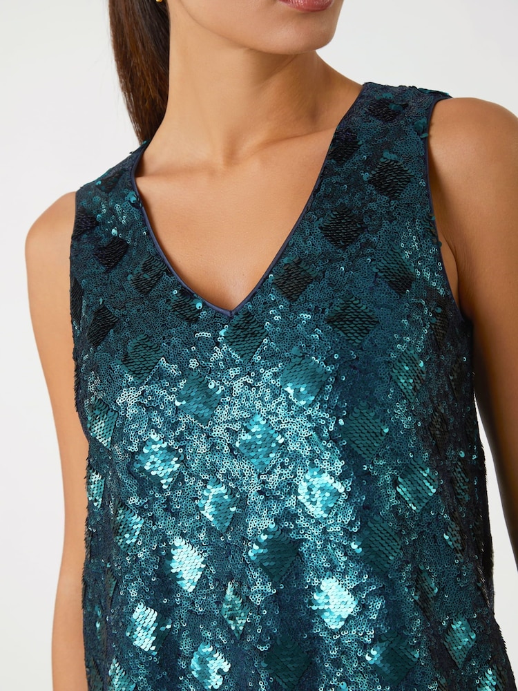 Roman Green Sequin Diamond Sparkle Swing Dress - Image 5 of 5 Roman Green Sequin Diamond Sparkle Swing Dress - Image 5 of 5