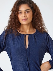 Roman Blue Tie Detail Sparkle Stretch Jersey Top - Image 5 of 6