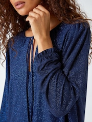 Roman Blue Tie Detail Sparkle Stretch Jersey Top - Image 6 of 6