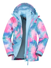 Mountain Warehouse Blue/Pink Kids Aries Printed Waterproof 3-in-1 Jacket - Image 1 of 6