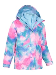 Mountain Warehouse Blue/Pink Kids Aries Printed Waterproof 3-in-1 Jacket - Image 4 of 6