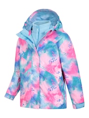 Mountain Warehouse Blue/Pink Kids Aries Printed Waterproof 3-in-1 Jacket - Image 5 of 6
