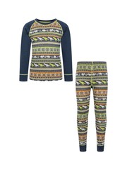 Mountain Warehouse Green Kids Jacquard Merino Thermal Top And Pants Set - Image 1 of 5