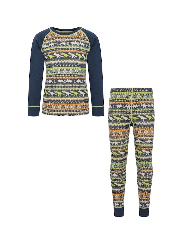 Mountain Warehouse Green Kids Jacquard Merino Thermal Top And Pants Set - Image 1 of 5