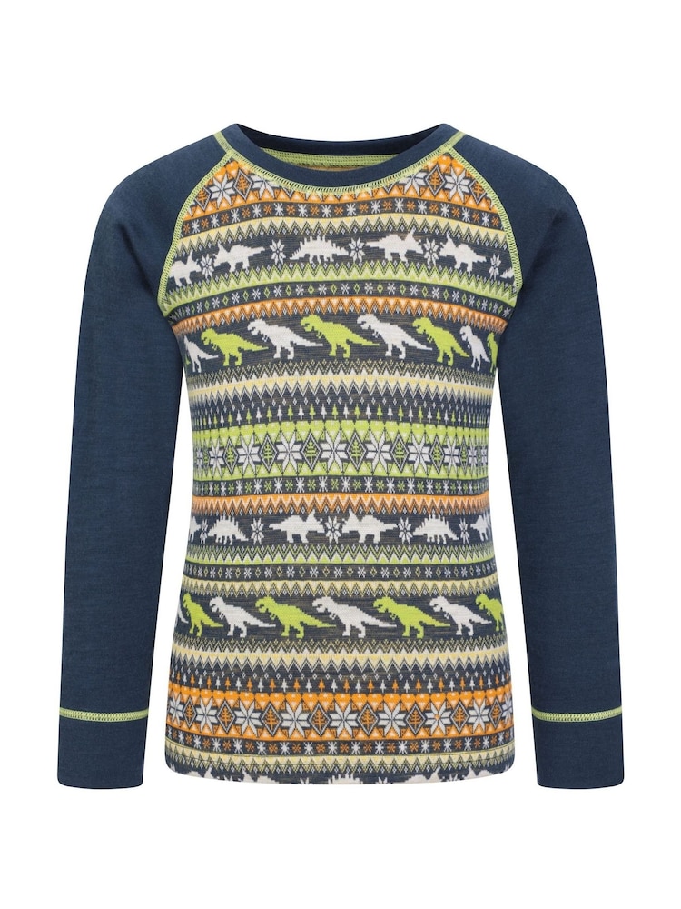 Mountain Warehouse Green Kids Jacquard Merino Thermal Top And Pants Set - Image 2 of 5