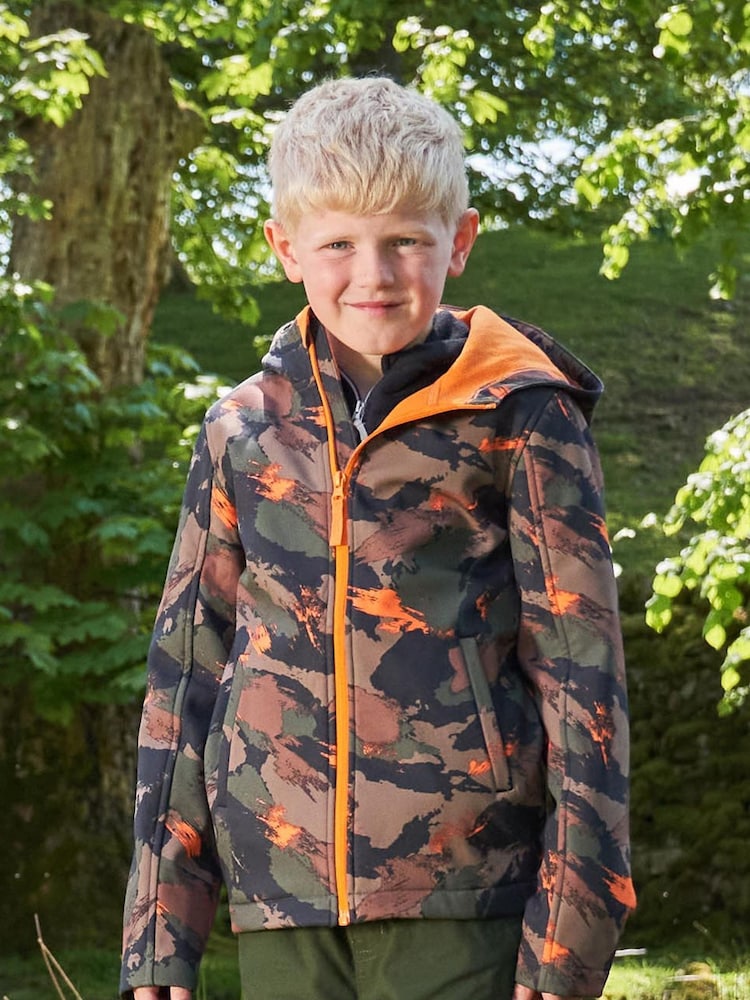 Mountain Warehouse Camouflage Exodus Kids Printed Water-Resistant Softshell Jacket - Image 1 of 5 Mountain Warehouse Camouflage Exodus Kids Printed Water-Resistant Softshell Jacket - Image 1 of 5