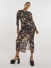 Simply Be Black Mesh Ruched Midi Dress - Image 2 of 5