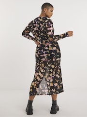 Simply Be Black Mesh Ruched Midi Dress - Image 3 of 5