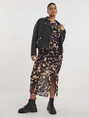 Simply Be Black Mesh Ruched Midi Dress - Image 4 of 5