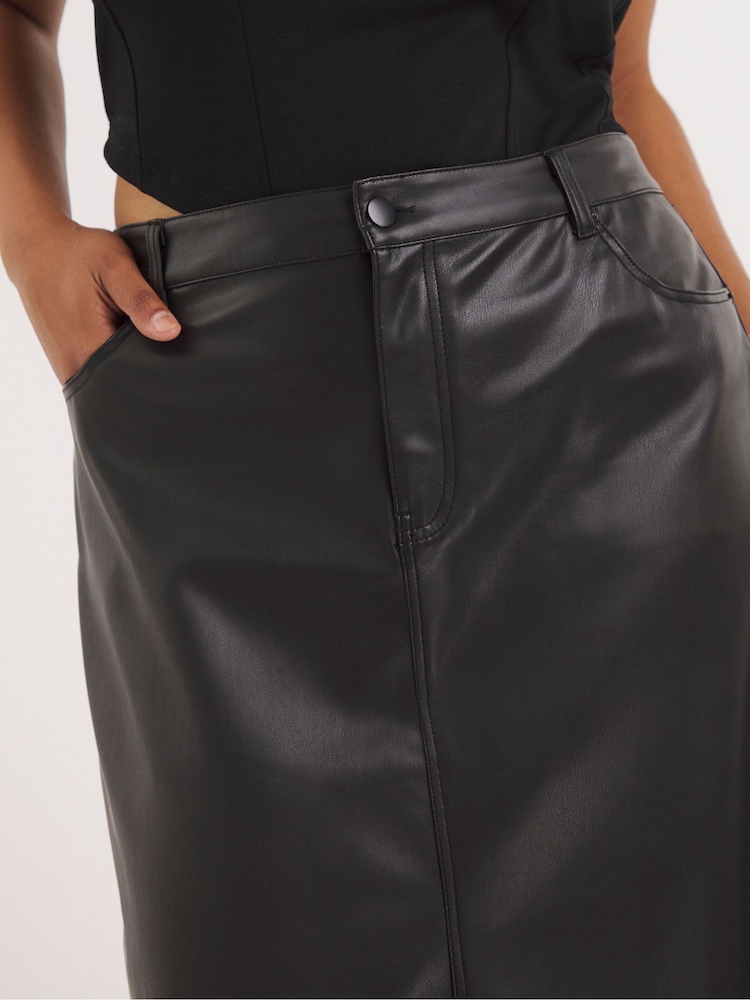 Simply Be Black PU Stretch Maxi Skirt with Front Split - Image 5 of 5 Simply Be Black PU Stretch Maxi Skirt with Front Split - Image 5 of 5