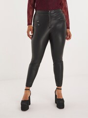 Simply Be Black PU Biker Leggings - Image 1 of 4