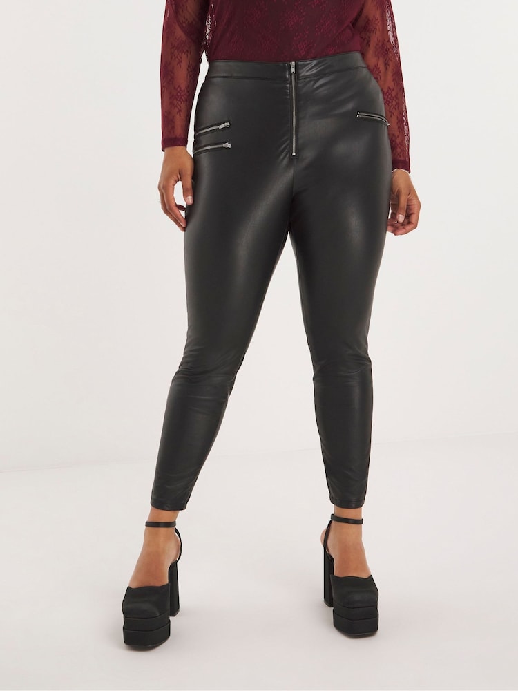 Simply Be Black PU Biker Leggings - Image 1 of 4