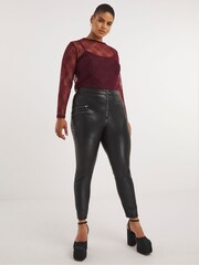 Simply Be Black PU Biker Leggings - Image 3 of 4