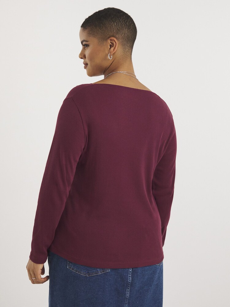 Simply Be Red Lace Square Neck Ribbed Top - Image 2 of 4
