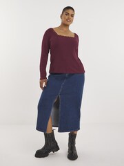 Simply Be Red Lace Square Neck Ribbed Top - Image 3 of 4