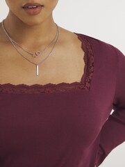 Simply Be Red Lace Square Neck Ribbed Top - Image 4 of 4