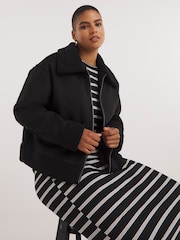 Simply Be Black Zip Through Suedette Aviator Jacket - Image 1 of 1