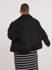 Simply Be Black Zip Through Suedette Aviator Jacket - Image 2 of 4