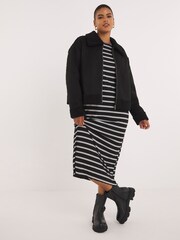 Simply Be Black Zip Through Suedette Aviator Jacket - Image 3 of 4