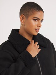 Simply Be Black Zip Through Suedette Aviator Jacket - Image 4 of 4