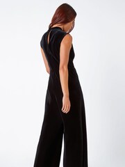 Roman Black Petite Velvet Wrap Jumpsuit - Image 3 of 5