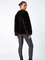 Roman Black Petite Soft Faux Fur Coat - Image 2 of 5
