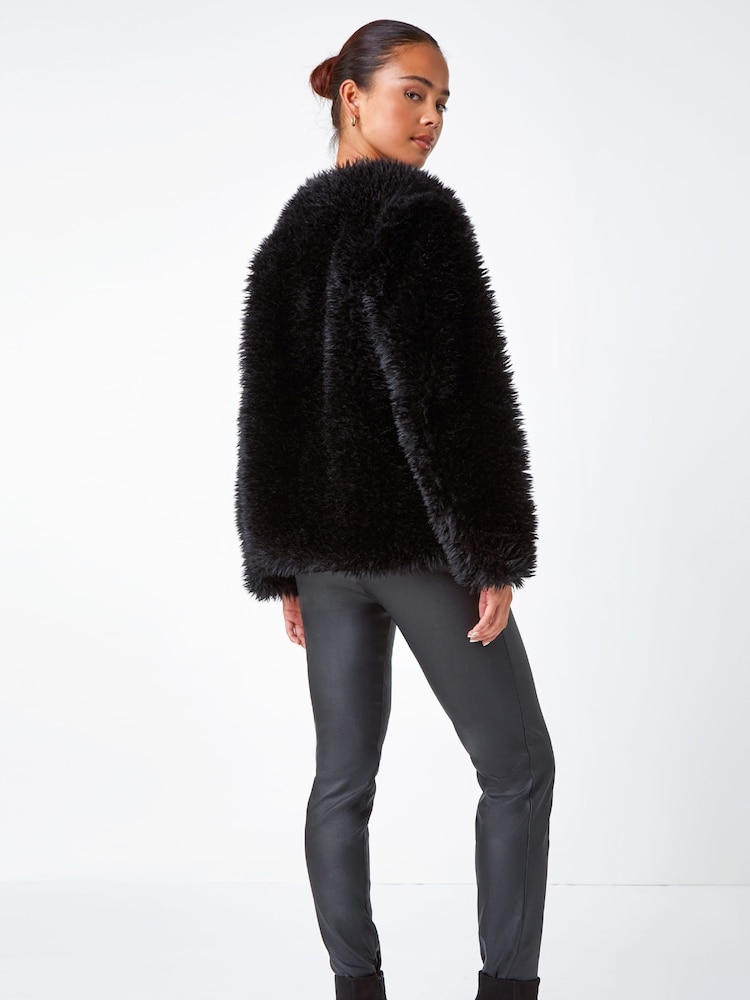 Roman Black Petite Soft Faux Fur Coat - Image 2 of 5
