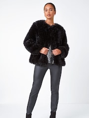 Roman Black Petite Soft Faux Fur Coat - Image 3 of 5