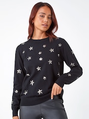 Roman Dark Black Print Petite Stripe Print Roll Neck Jumper - Image 1 of 1