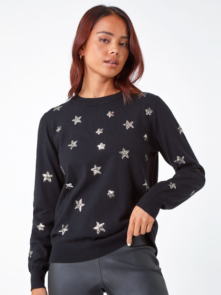 Roman Dark Black Print Petite Stripe Print Roll Neck Jumper - Image 1 of 1