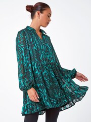 Roman Green Petite Animal Print Frill Hem Dress - Image 1 of 5