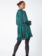 Roman Green Petite Animal Print Frill Hem Dress - Image 2 of 5